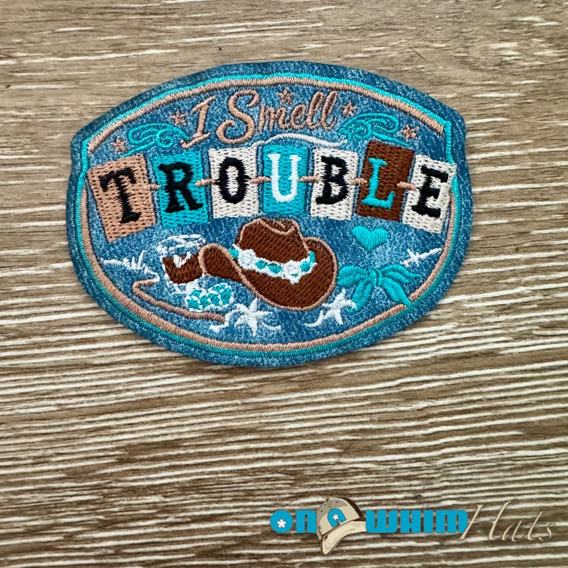 On A Whim Hats Smell Trouble Leather Iron-On Patch