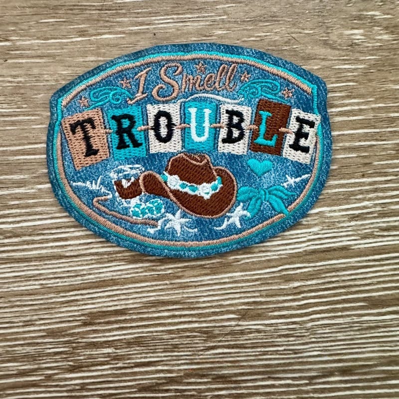 On A Whim Hats Smell Trouble Leather Iron-On Patch