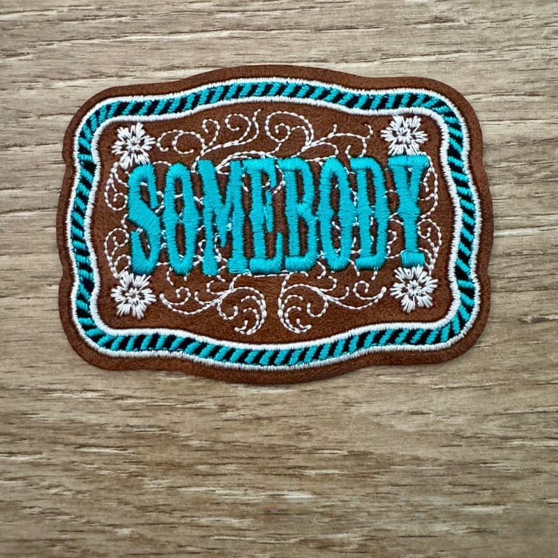 On A Whim Hats Somebody Leather Iron-On Patch