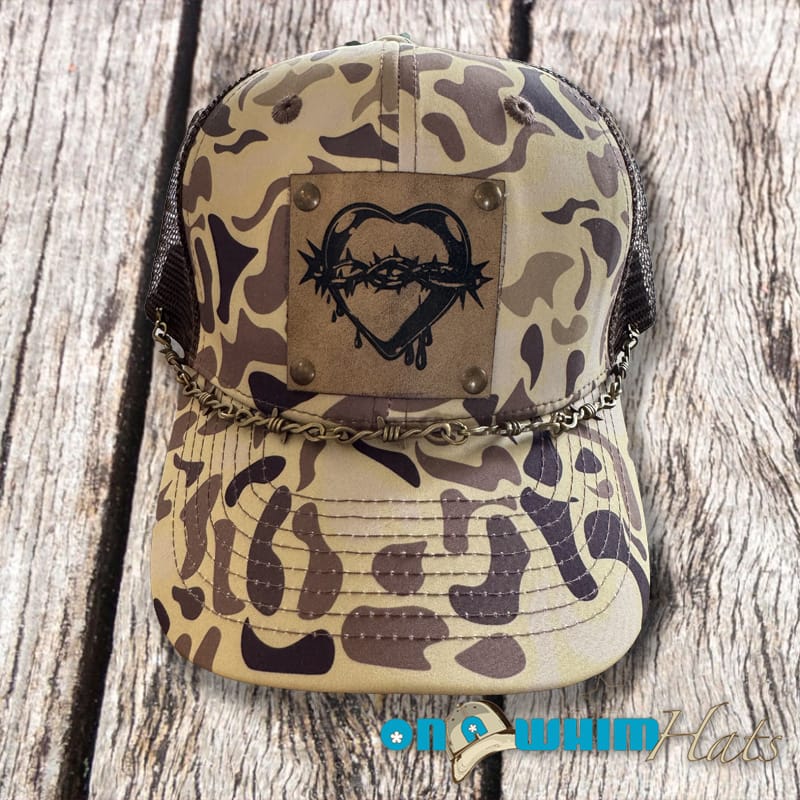 On a whim Hats Spiked Leather Heart Camo Hat