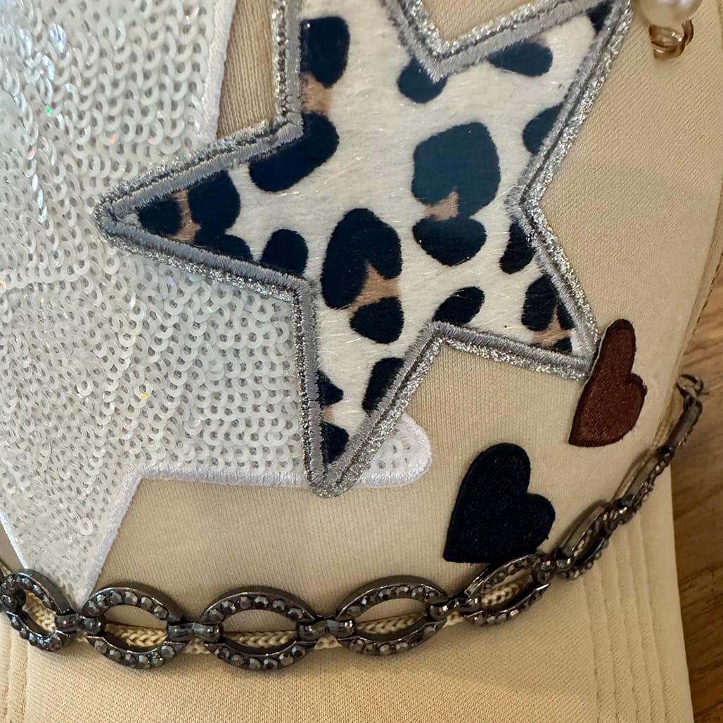 On A Whim Hats Star Quality Handmade Trucker Hat with Rhinestone Hat Chain