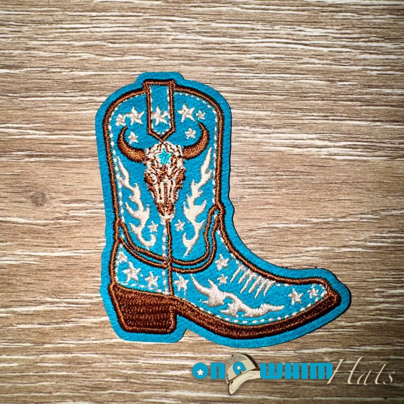 On A Whim Hats Steer Boot Iron-On Patch