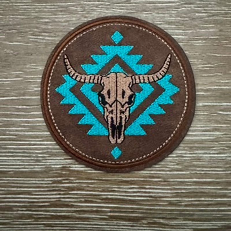 On A Whim Hats Steerhead Circle Leather Iron-On Patch