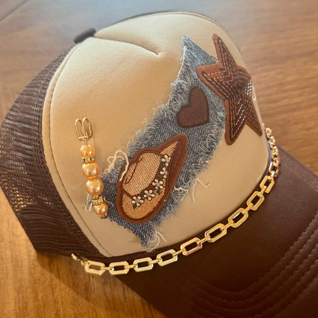 On A Whim Hats Style Redefined Handmade Trucker Hat with Recycled Denim