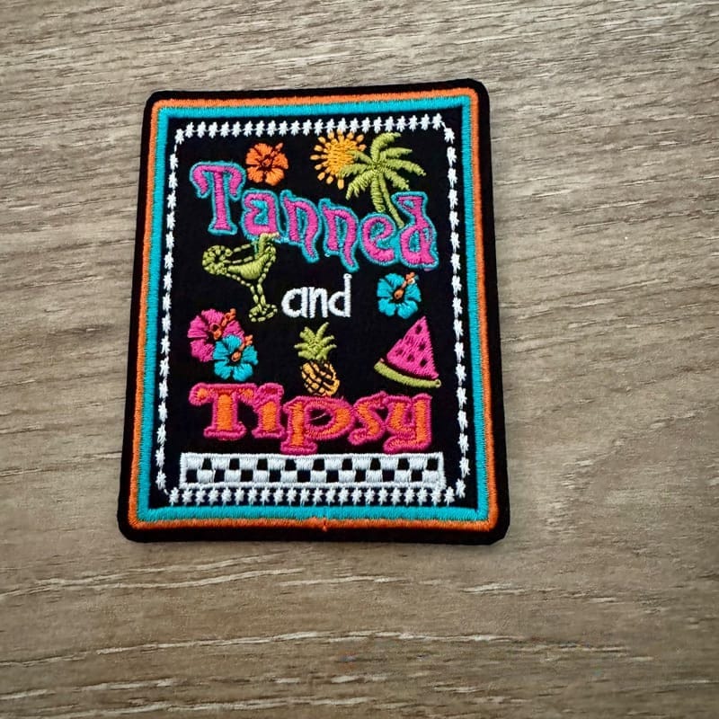 On A Whim Hats Tanned and Tipsy Iron-On Patch