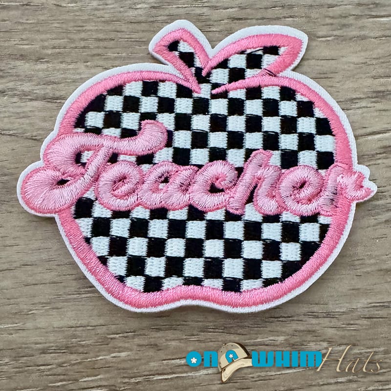On A Whim Hats Teacher Apple Embroidered Iron-On Patch