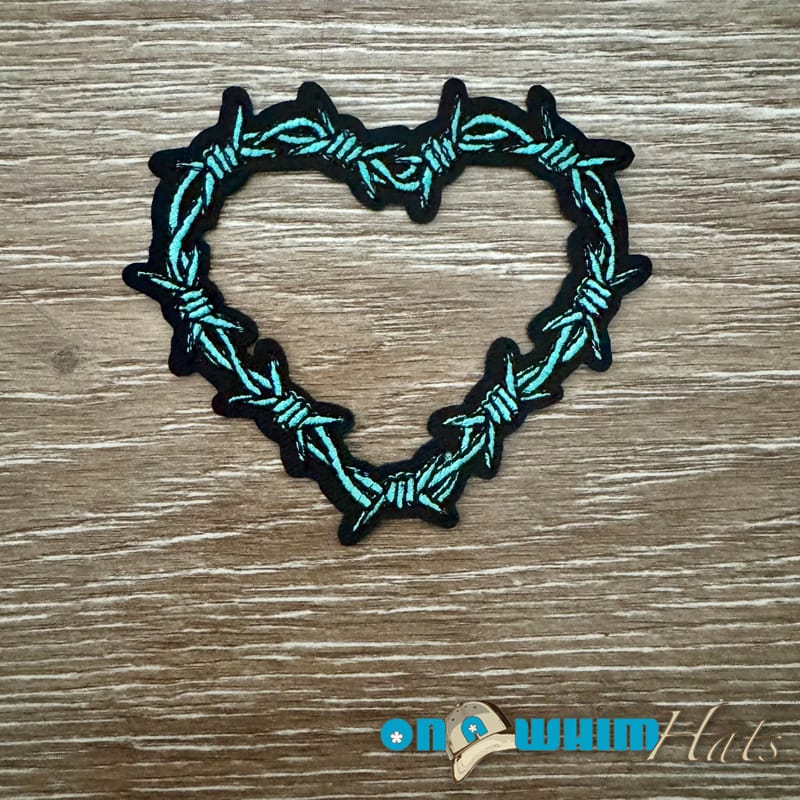 On A Whim Hats Teal Barbed Wire Heart Iron-On Patch