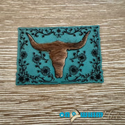 On A Whim Hats Teal Bull-Headed Genuine Cowhide and Leather Iron-On Patch