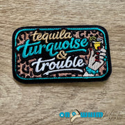 On A Whim Hats Tequila Turquoise & Trouble Embroidered Iron-On Patch