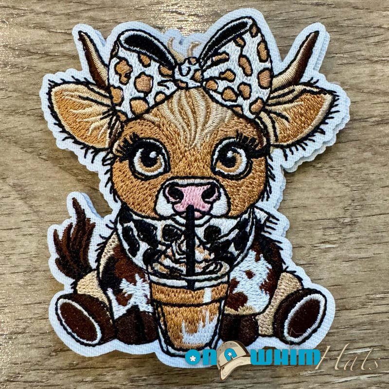On A Whim Hats Thirsty Cow Iron-On Embroidered Patch