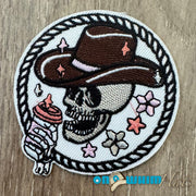 On A Whim Hats Thirsty Skull Embroidered Iron-On Patch