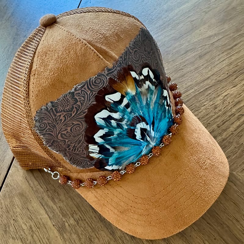 On A Whim Hats Tickle Me Turquoise Handmade Vegan Suede Trucker Hat