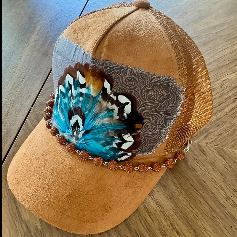 On A Whim Hats Tickle Me Turquoise Handmade Vegan Suede Trucker Hat