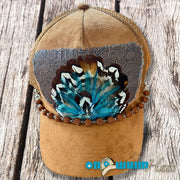 On A Whim Hats Tickle Me Turquoise Handmade Vegan Suede Trucker Hat