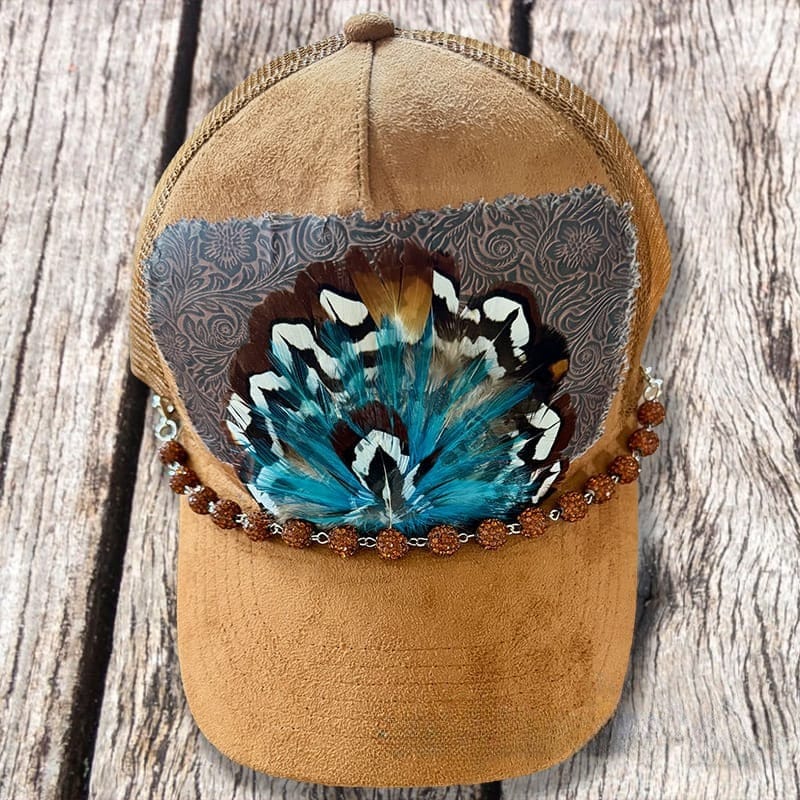 On A Whim Hats Tickle Me Turquoise Handmade Vegan Suede Trucker Hat