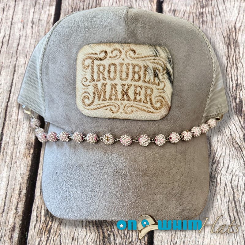 On A Whim Hats Troublemaker Handmade Vegan Suede Trucker Hat w/ Cowhide Patch