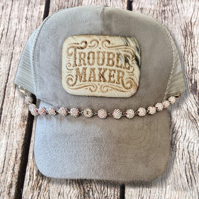 On A Whim Hats Troublemaker Handmade Vegan Suede Trucker Hat w/ Cowhide Patch
