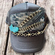 On A Whim Hats Black Feather Fan Handmade Trucker Hat