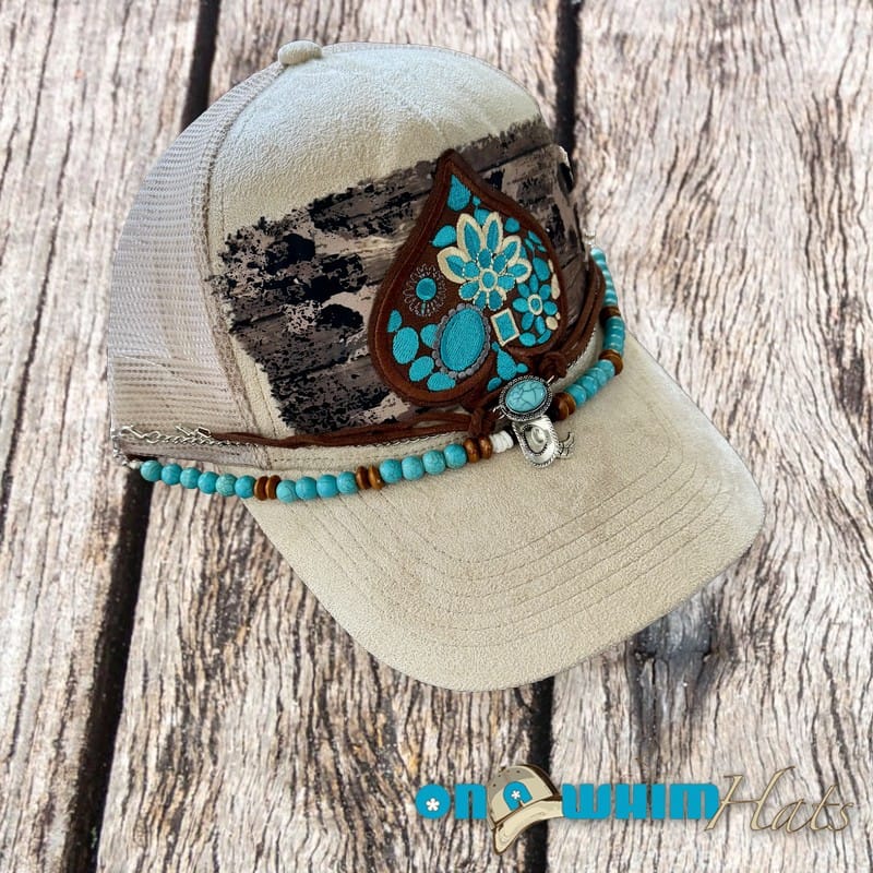On A Whim Hats Turquoise Spade Cowgirl Vegan Suede Trucker Hat