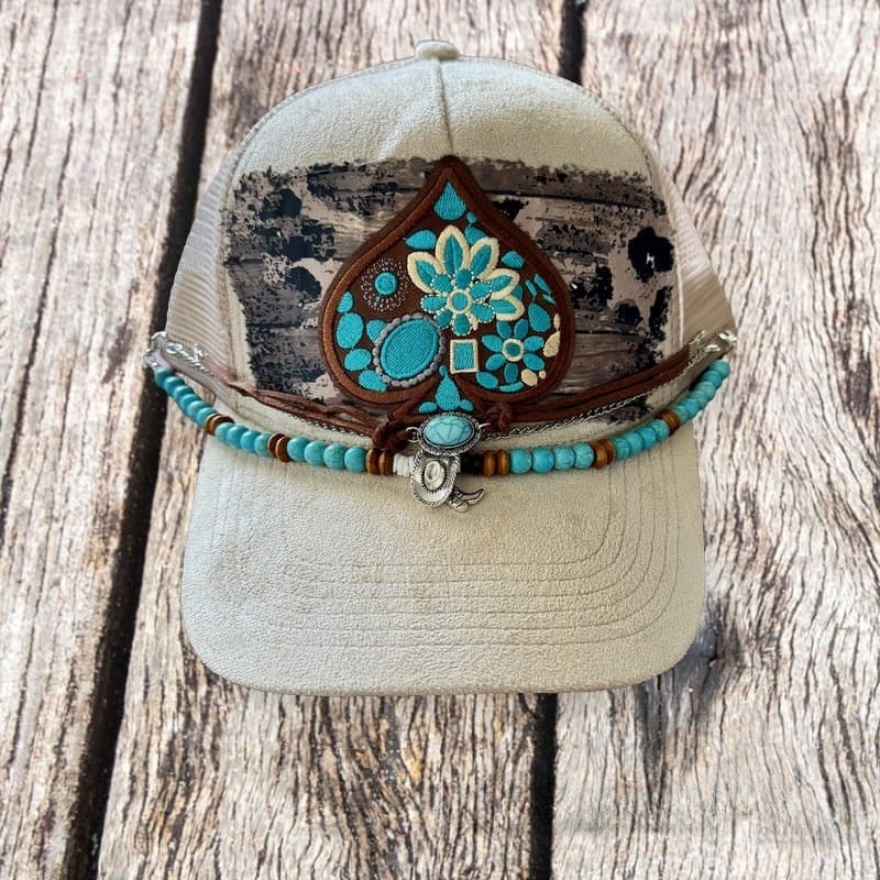 On A Whim Hats Turquoise Spade Cowgirl Vegan Suede Trucker Hat