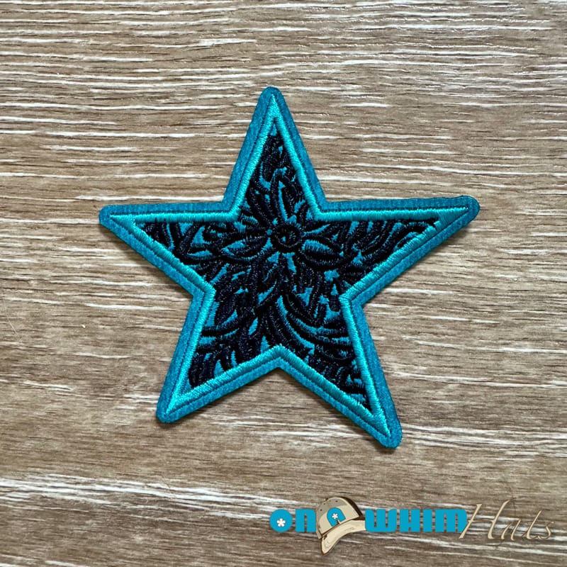 On A Whim Hats Turquoise and Black Star Iron-On Patch
