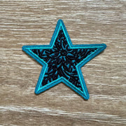 On A Whim Hats Turquoise and Black Star Iron-On Patch