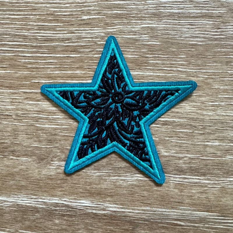 On A Whim Hats Turquoise and Black Star Iron-On Patch
