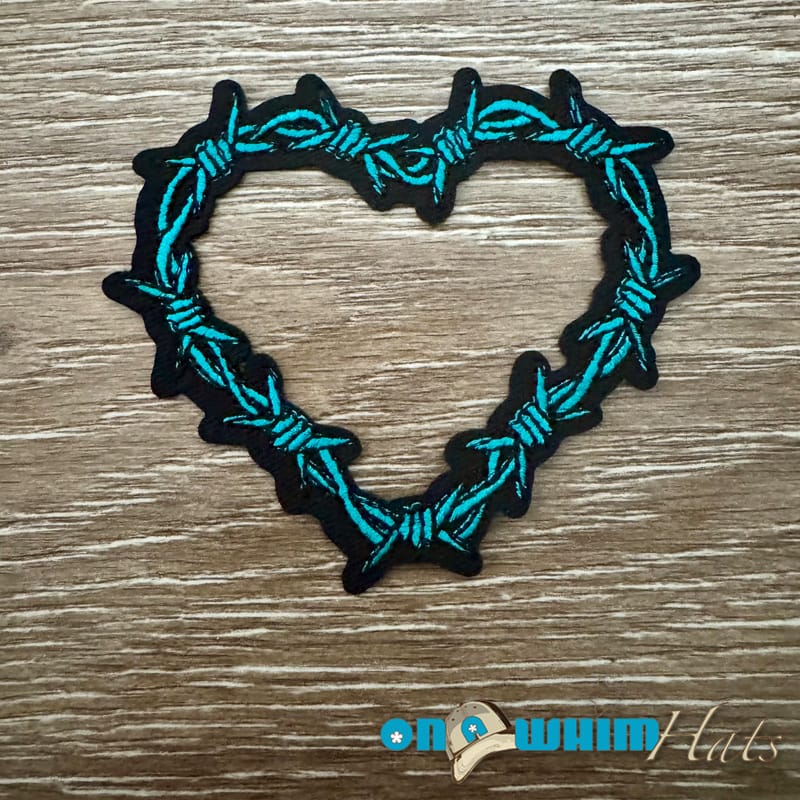 On A Whim Hats Turquoise Barbed Wire Heart Iron-On Patch
