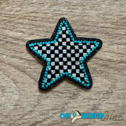 On A Whim Hats Turquoise Checkered Star Iron-On Patch