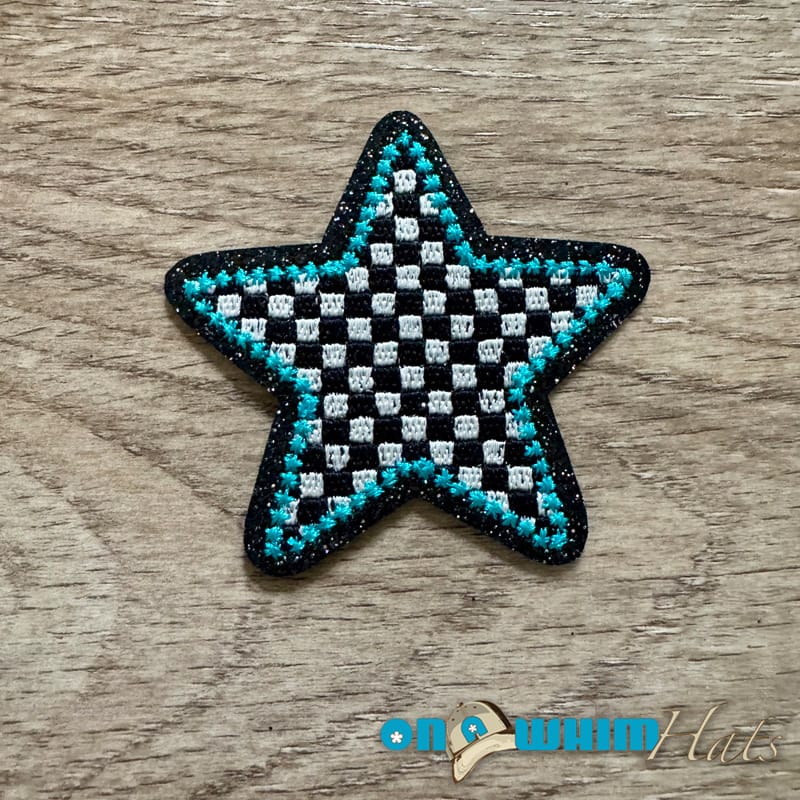 On A Whim Hats Turquoise Checkered Star Iron-On Patch