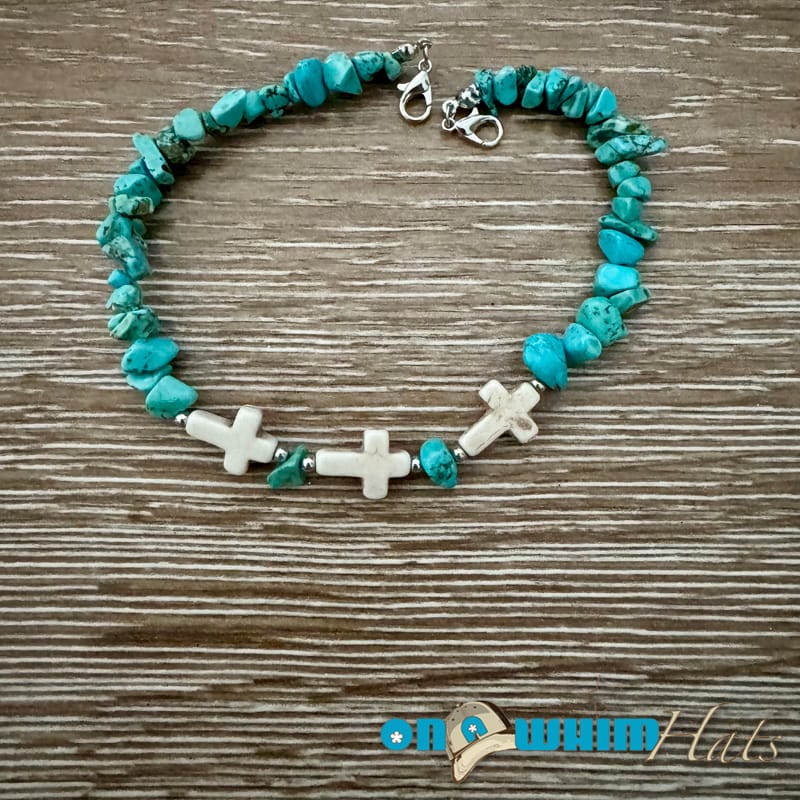 On A Whim Hats Turquoise Cross Hat Chain