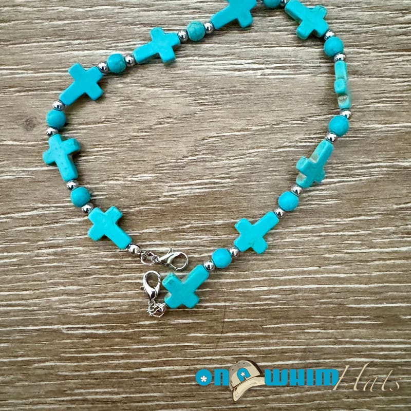 On A Whim Hats Turquoise Cross Hat Chain