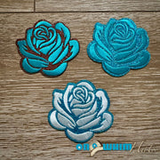 On A Whim Hats Turquoise Glitter Rose Embroidered Iron-On Patch
