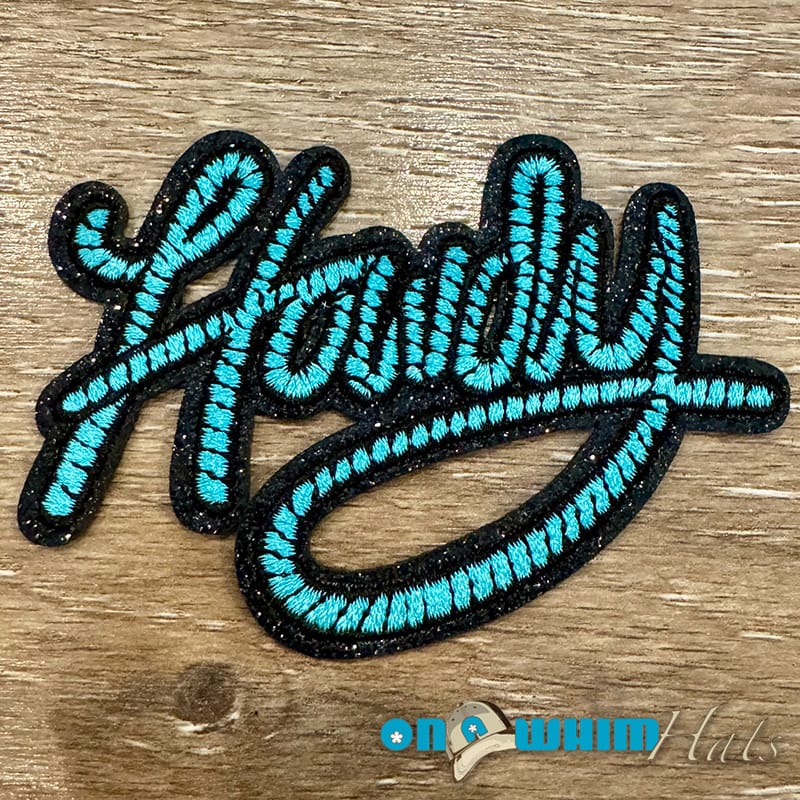On A Whim Hats Turquoise Howdy Rope Embroidered Iron-On Patch