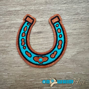 On A Whim Hats Turquoise Leather Horseshoe Iron-On Patch