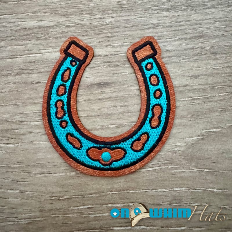 On A Whim Hats Turquoise Leather Horseshoe Iron-On Patch