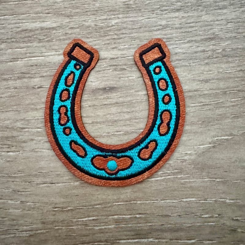 On A Whim Hats Turquoise Leather Horseshoe Iron-On Patch