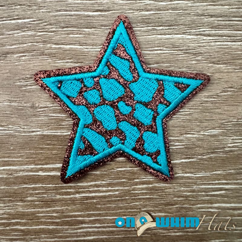 On A Whim Hats Turquoise Leopard Star Iron-On Patch