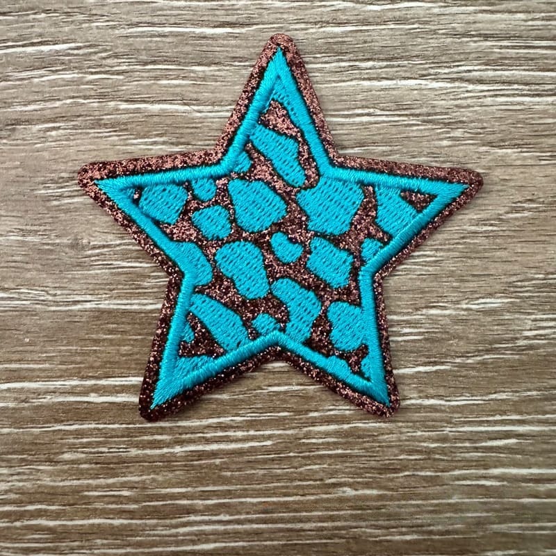 On A Whim Hats Turquoise Leopard Star Iron-On Patch