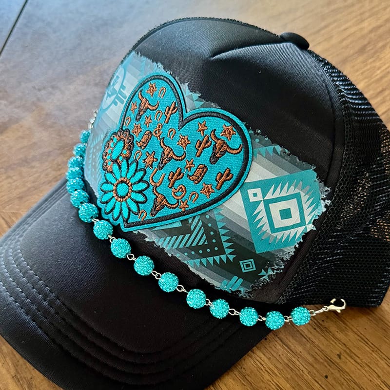 On A Whim Hats Turquoise Lover Handmade Trucker Hat