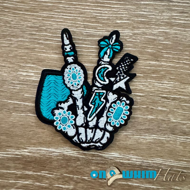 On A Whim Hats Turquoise Skelly Hand Iron-On Patch