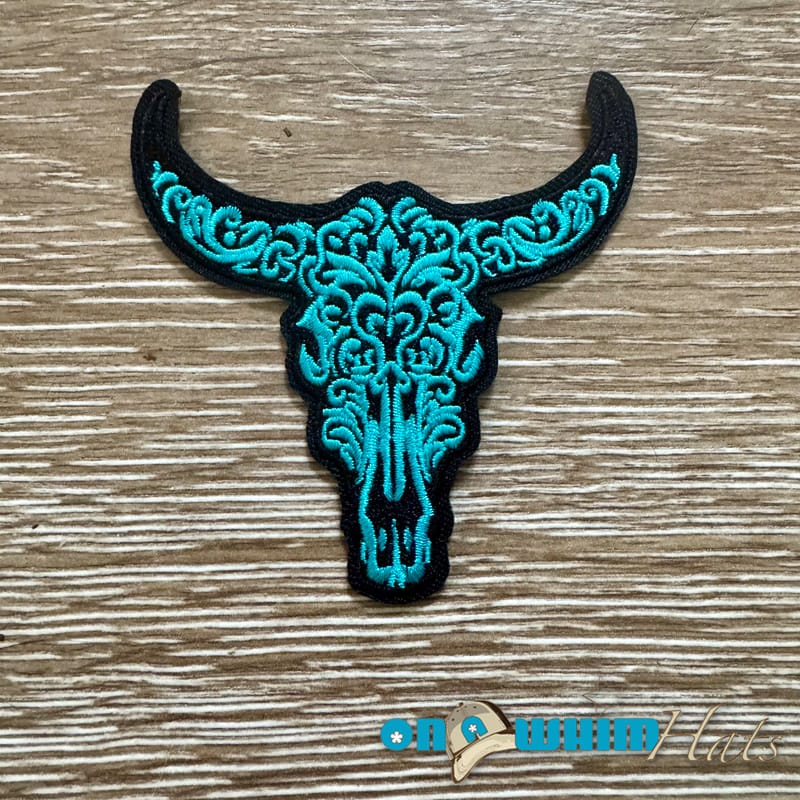 On A Whim Hats Turquoise Steer Iron-On Patch
