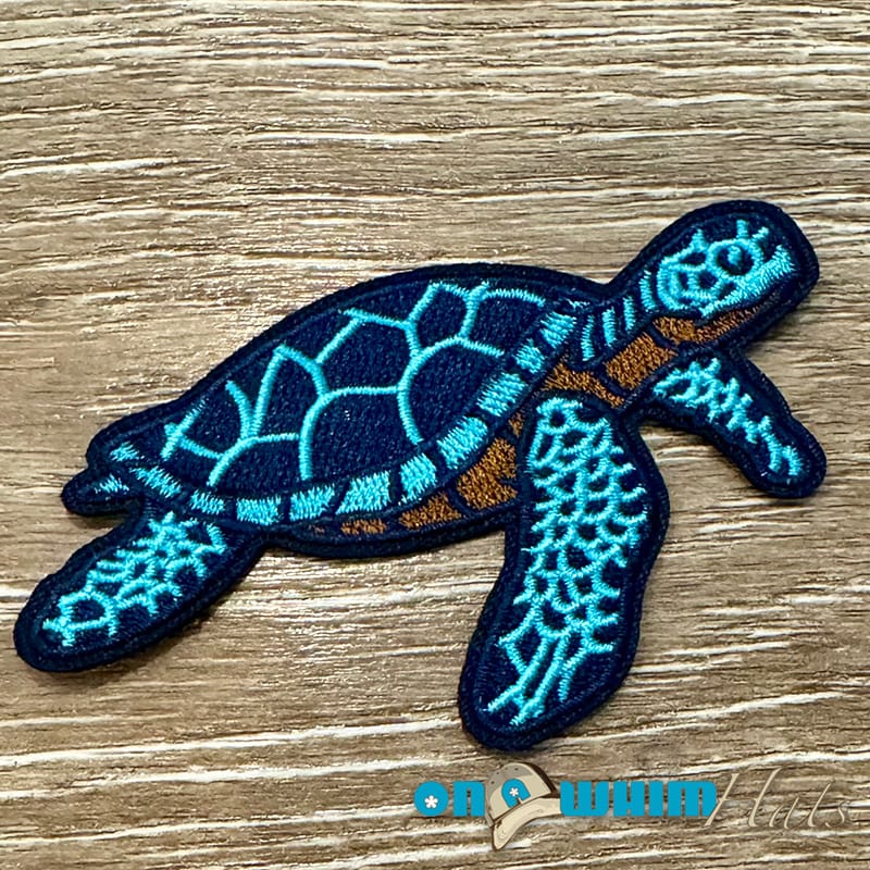 On A Whim Hats Turquoise Turtle Embroidered Patch