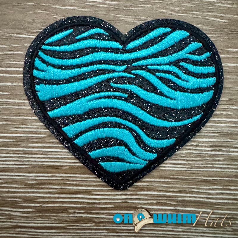 On A Whim Hats Turquoise Zebra Heart Iron-On Patch