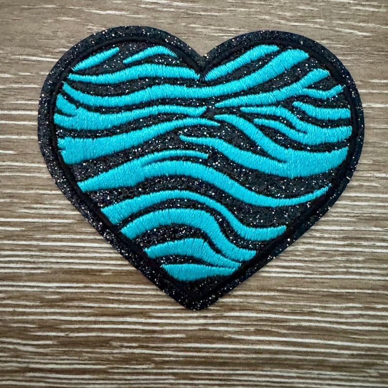 On A Whim Hats Turquoise Zebra Heart Iron-On Patch