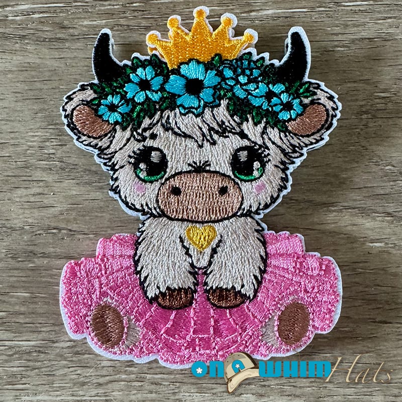 On A Whim Hats Tutu Girl Highland Cow Pink Iron-On Patch
