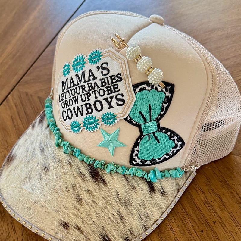 On A Whim Hats Ultimate Western Handmade Trucker Hat with Genuine Cowhide Brim