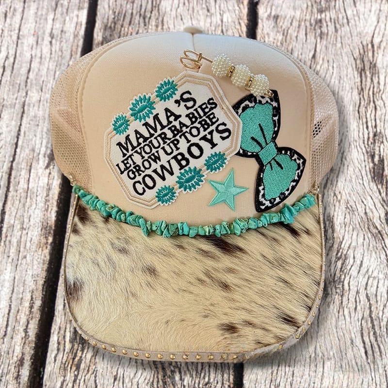 On A Whim Hats Ultimate Western Handmade Trucker Hat with Genuine Cowhide Brim