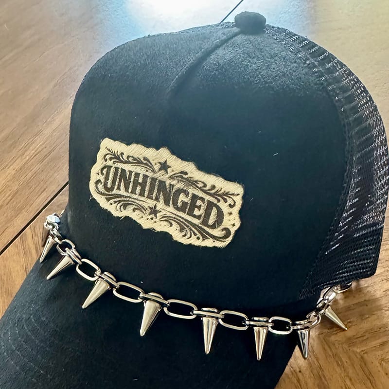 On A Whim Hats Unhinged Handmade Vegan Suede Trucker Hat w/ Genuine Cowhide Patch