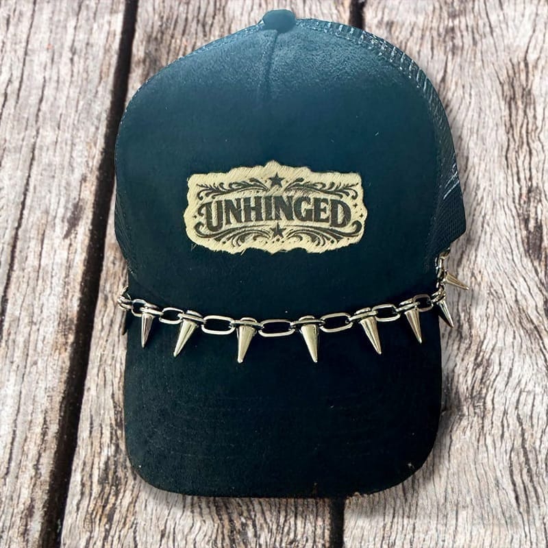 On A Whim Hats Unhinged Handmade Vegan Suede Trucker Hat w/ Genuine Cowhide Patch